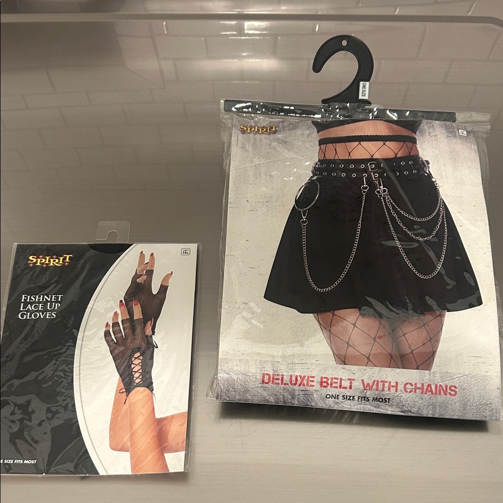 Spirit Black Belt with Chains and Fishnet Gloves